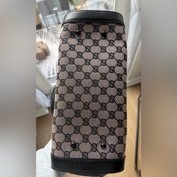 Gucci Bamboo Bullet Monogram Bag – Black Leather Trim, Lock Closure - Picture 13 of 14